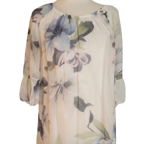 Rosemarie Watercolor Floral Flowy Ruffle Hem Dress Made In Italy Size Medium - Picture 3 of 10